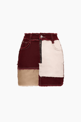 Patchwork Frayed Mini Skirt